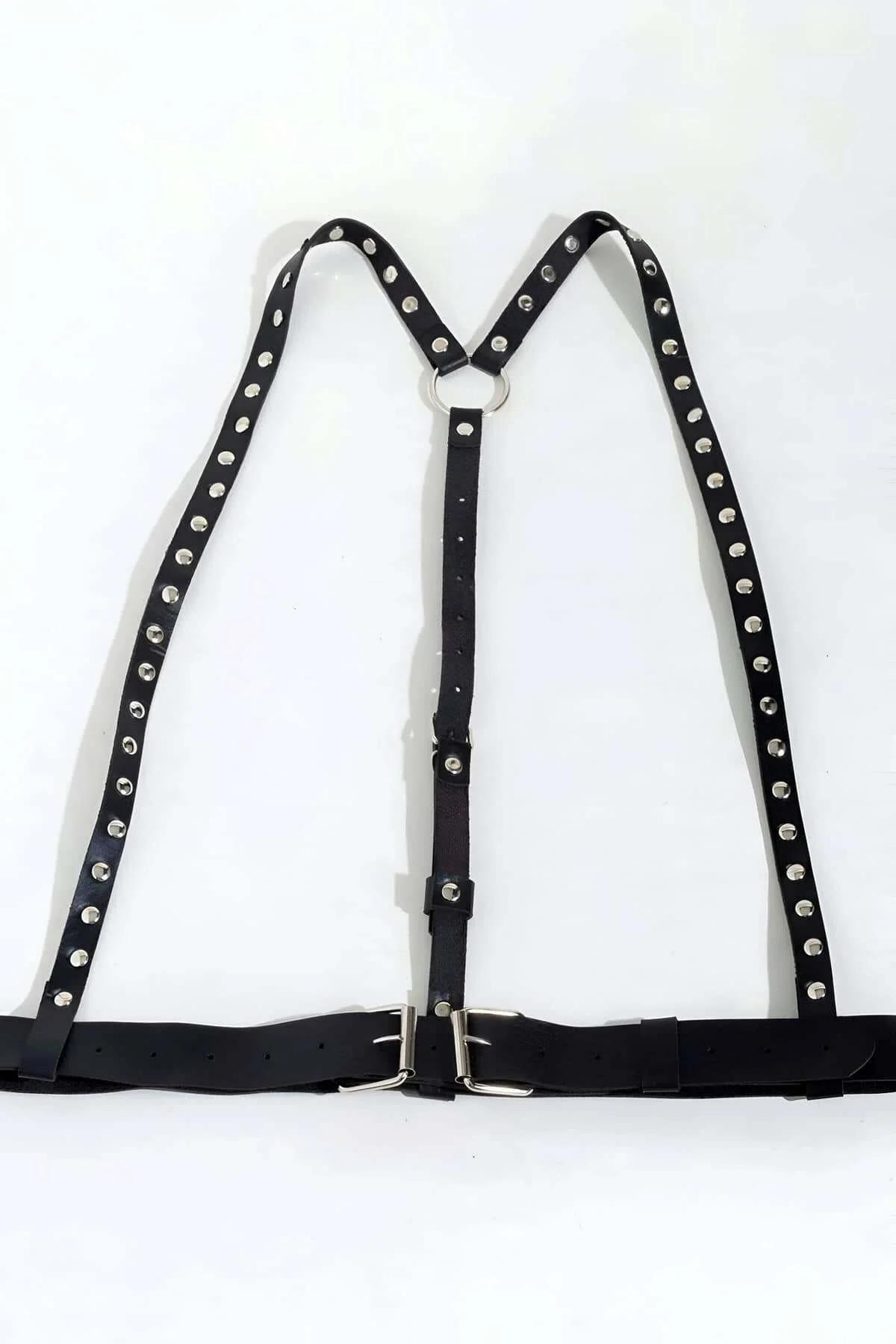Studded Shoulder Harness with Double Buckle Belt