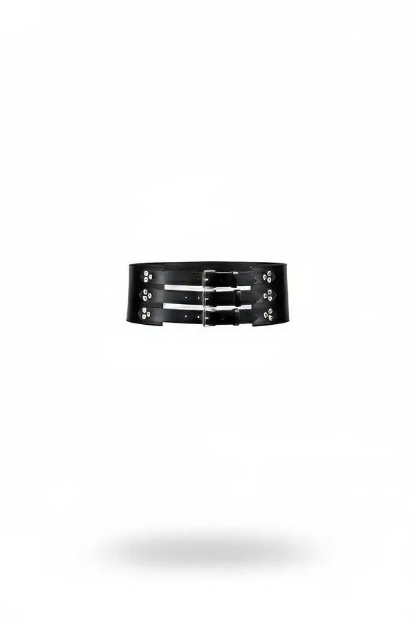 Triple Buckle Faux Leather Wide Waist Cincher Belt