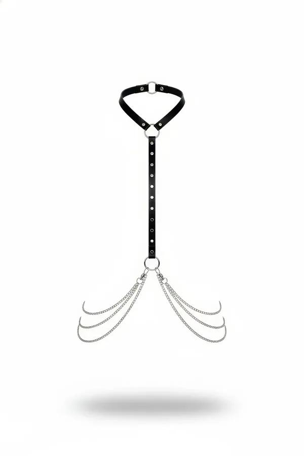 Faux Leather Choker Harness with Draping Chains