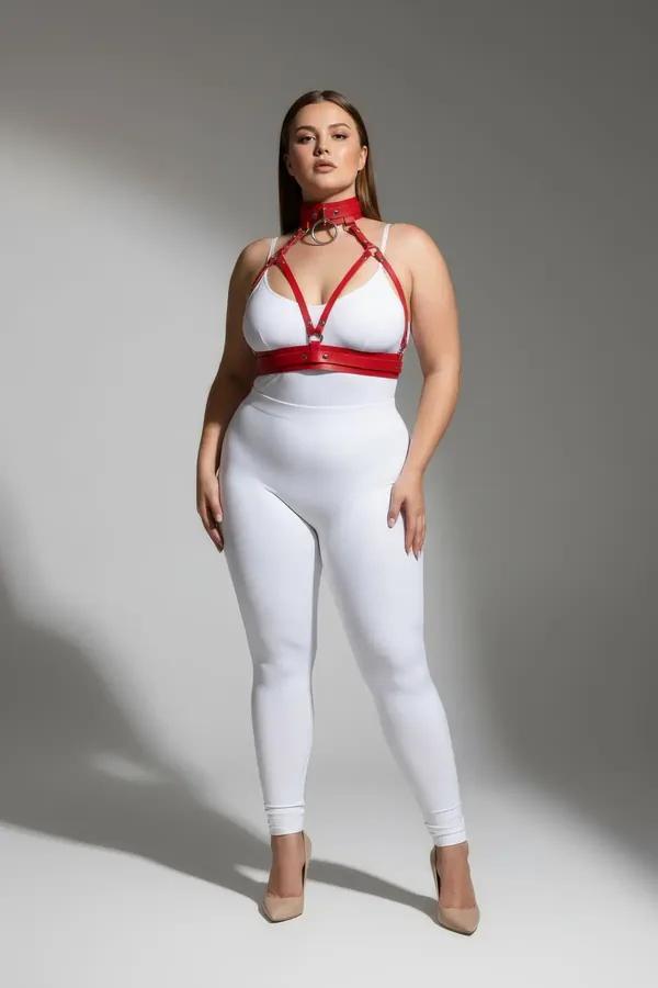 Red Strappy Harness with Choker and O-Ring