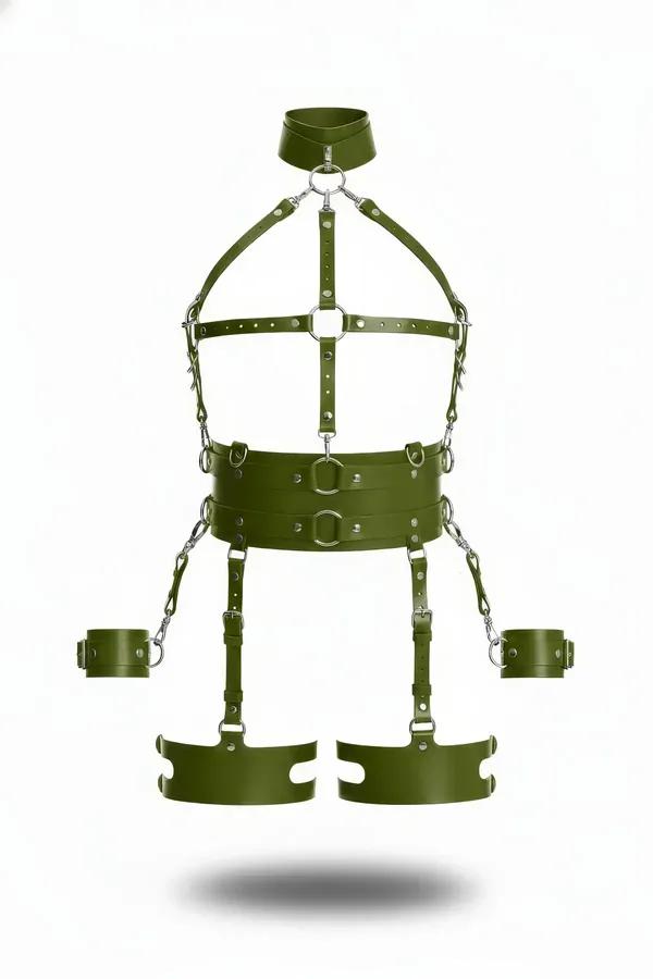 Full Body Harness with Wide Belt and Detachable Cuffs