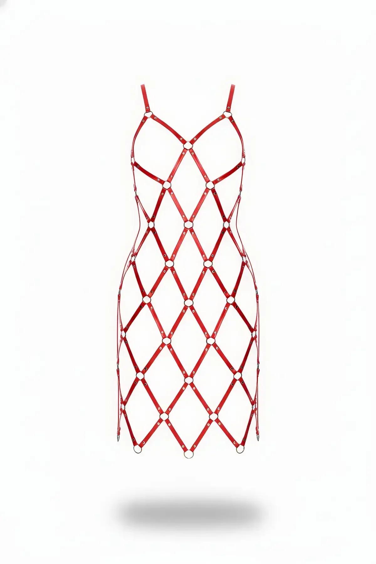Red Diamond Caged Full Body Harness Dress