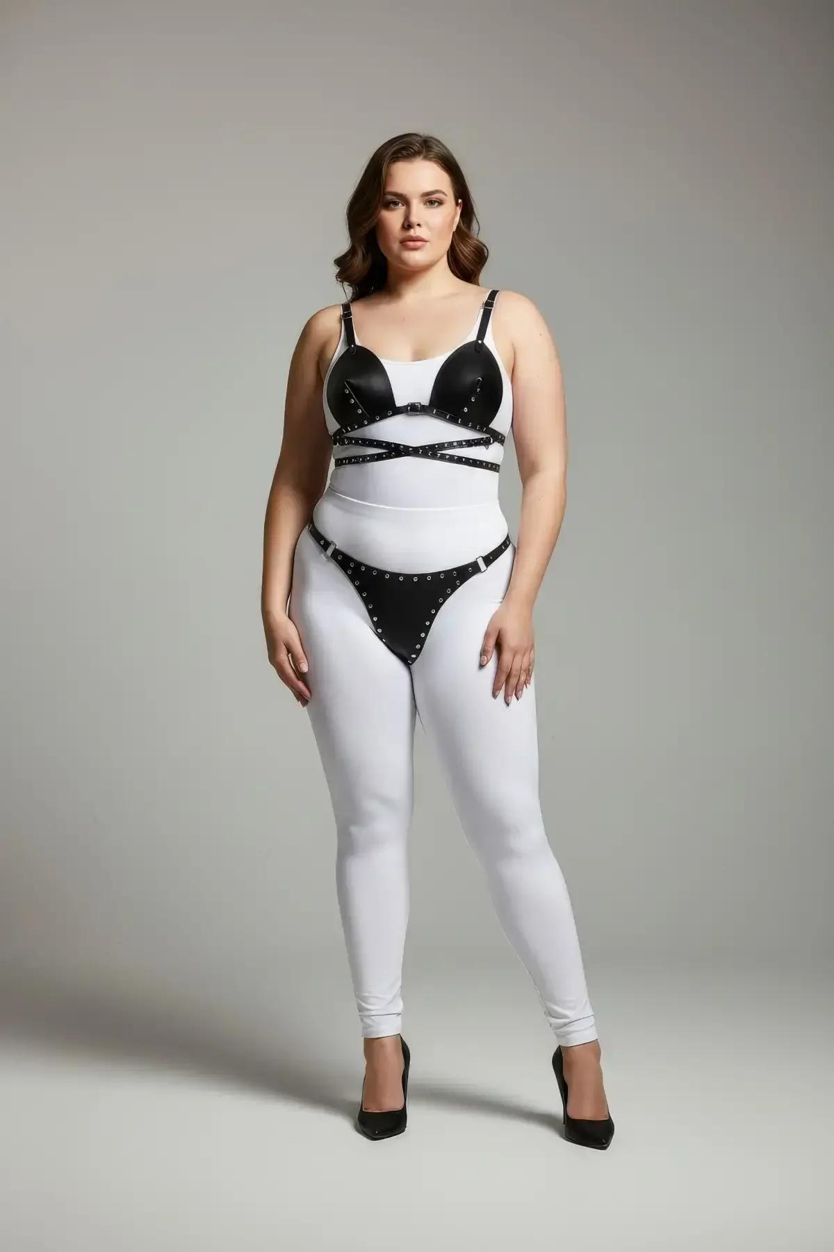Studded Faux Leather Bra Top & Thong Harness Set