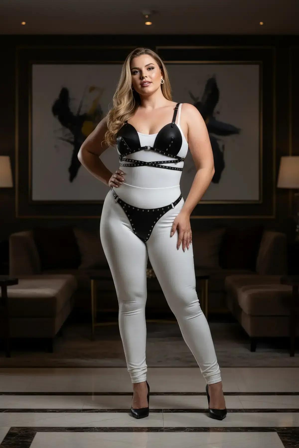 Studded Faux Leather Bra Top & Thong Harness Set