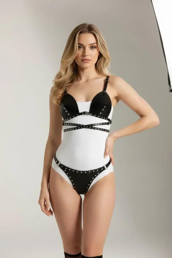 Studded Faux Leather Harness Bralette & Panty Set