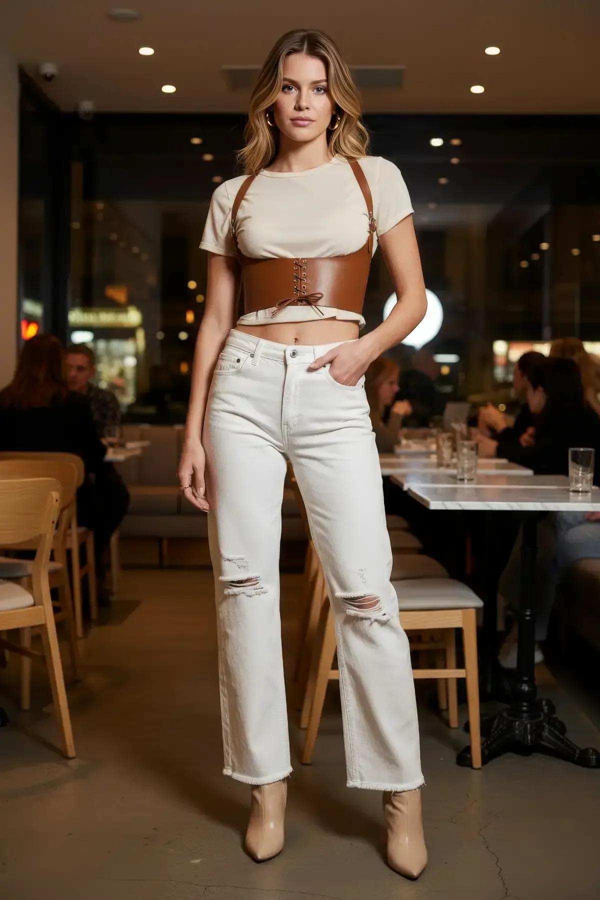Faux Leather Corset Waist Harness with Lace-Up Front