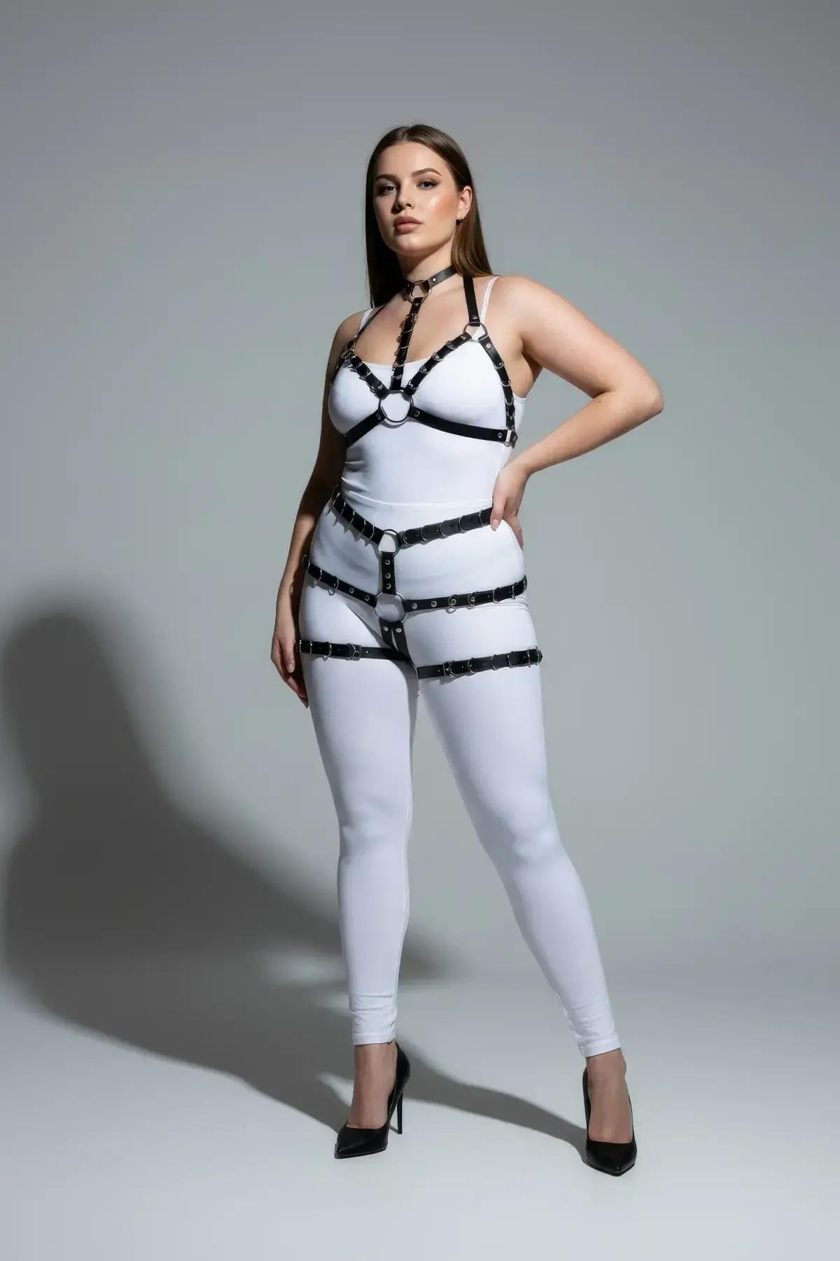 Full Body Harness with Strappy Leg Garters & Choker