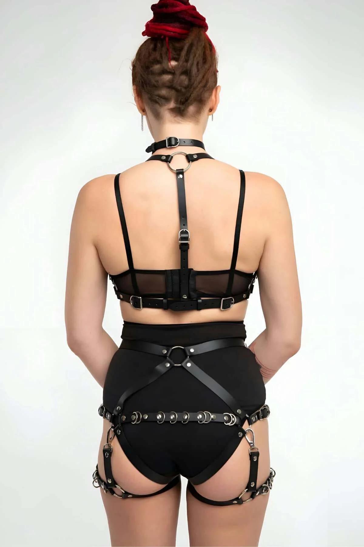 Full Body Harness with O-Ring Garter Straps & Choker