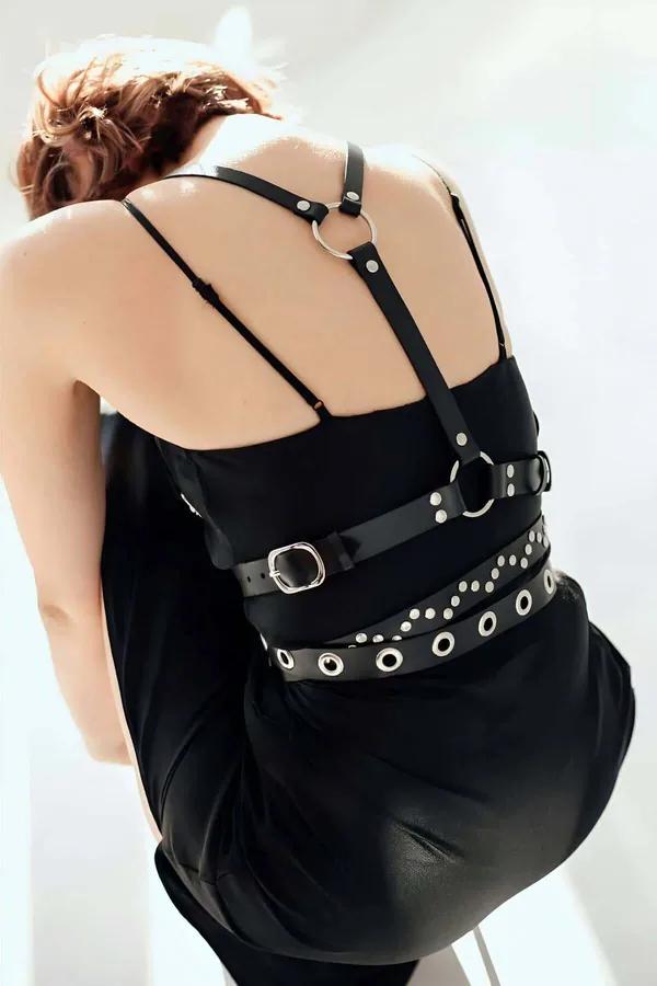 Studded O-Ring Chest Harness with Buckles