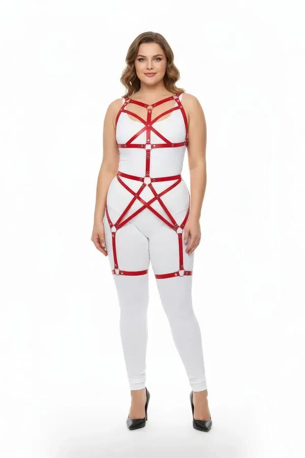 Strappy Red Faux Leather Full Body Harness