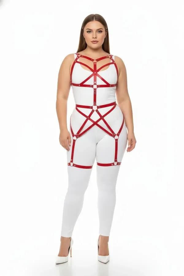 Strappy Red Faux Leather Full Body Harness