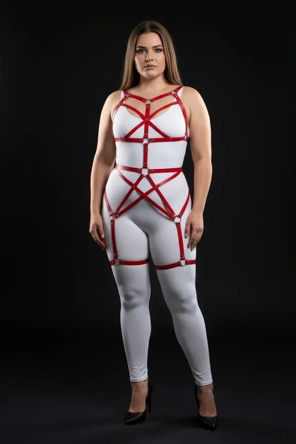 Strappy Red Faux Leather Full Body Harness