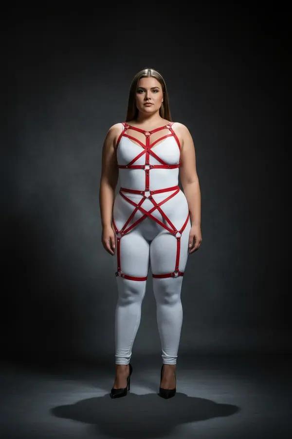 Strappy Red Faux Leather Full Body Harness