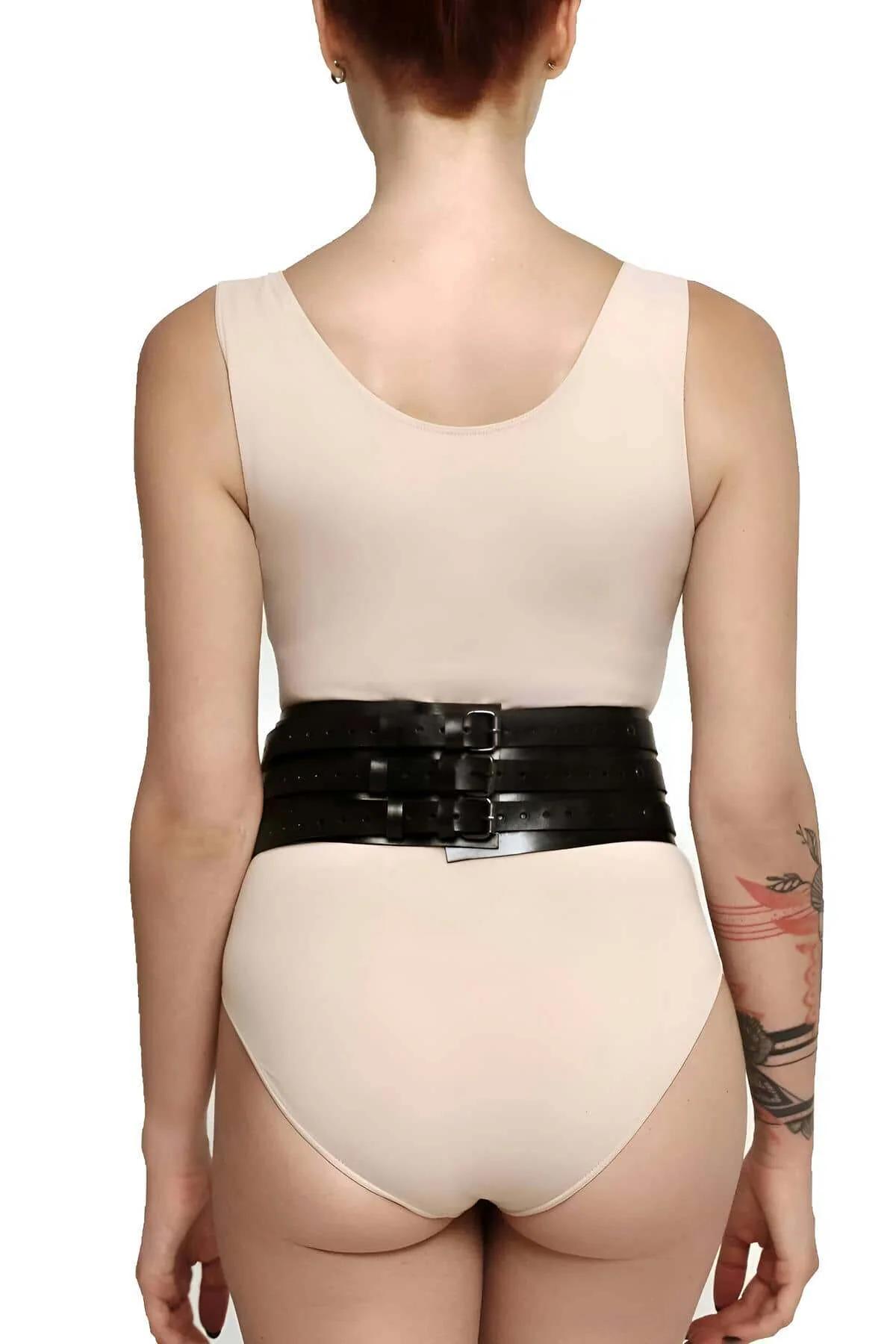 V-Cut Faux Leather Waist Cincher with Rivets