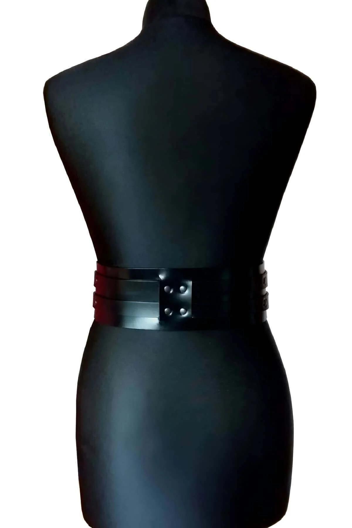 Wide Faux Leather Waist Belt Harness with Double Buckles