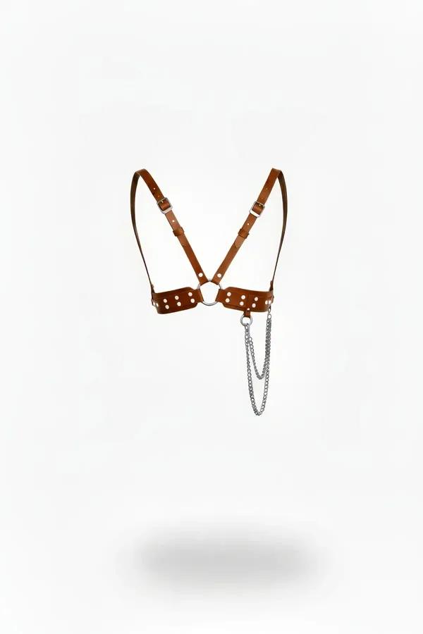 Studded Chest Harness with Adjustable Straps & Draped Chain
