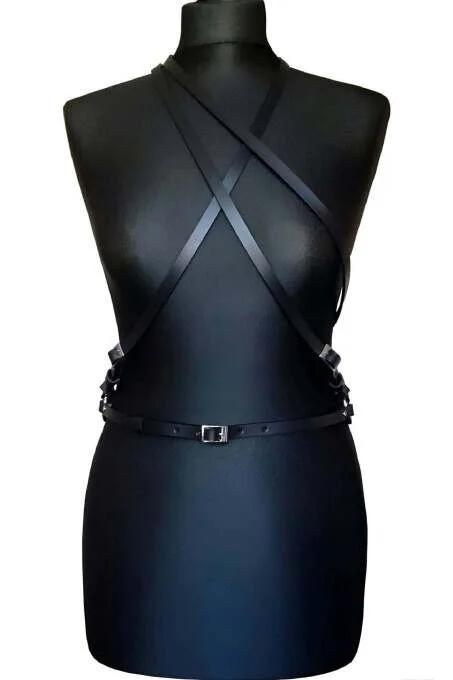 Criss-Cross Faux Leather Chest Harness with Waist Belt