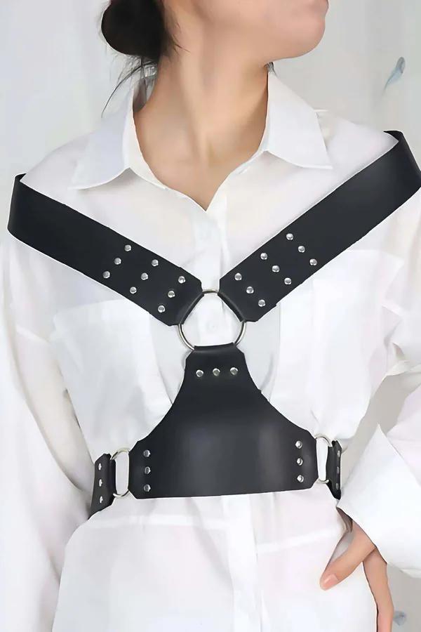 Studded Chest Harness with O-Ring Detail