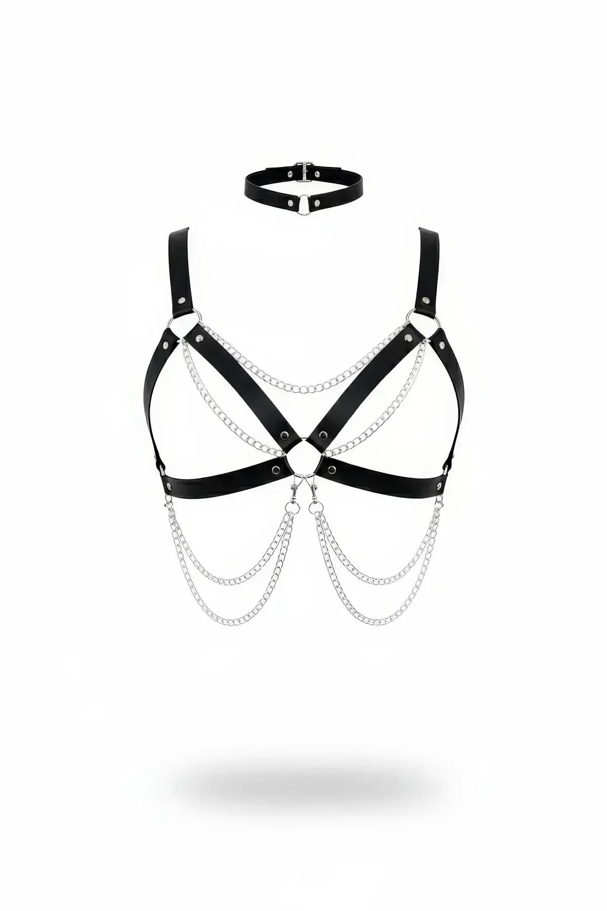 Strappy Chain Detail Harness with Choker Set