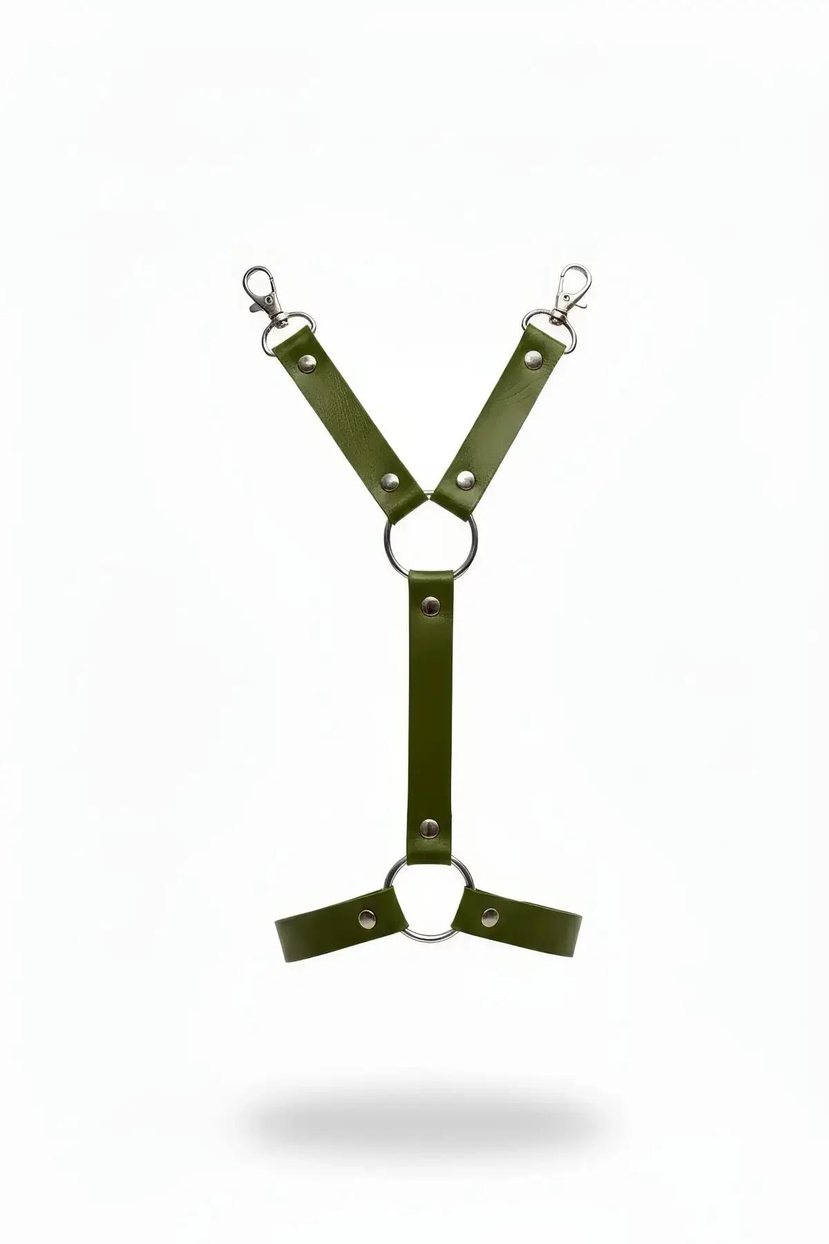 Olive Faux Leather O-Ring Garter Harness