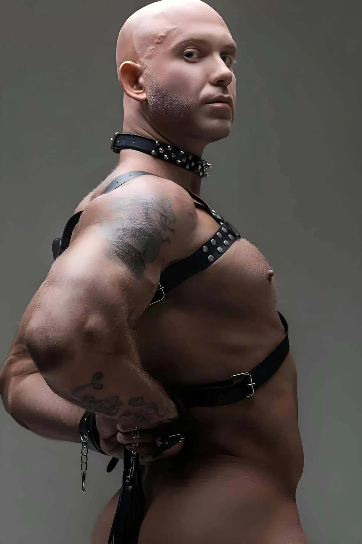 Chest Harness with Spiked Choker & Whip Set