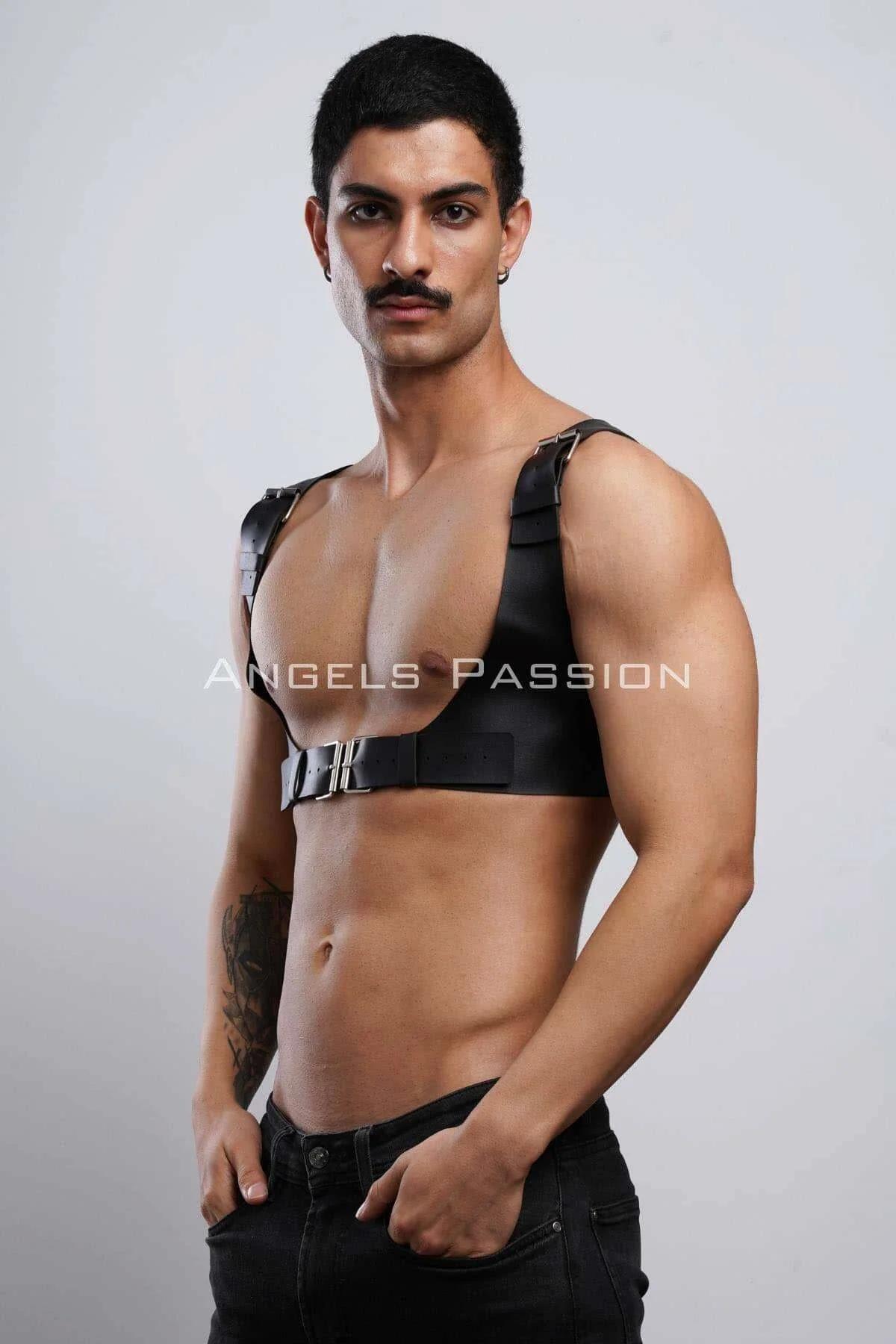 Adjustable Faux Leather Chest Harness with Buckle