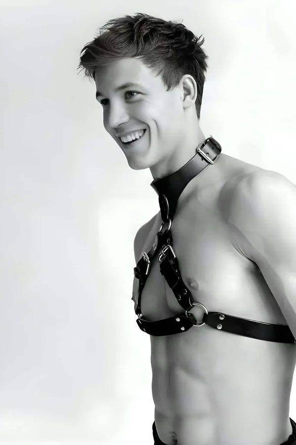Faux Leather Chest Harness with Collar and Armbands