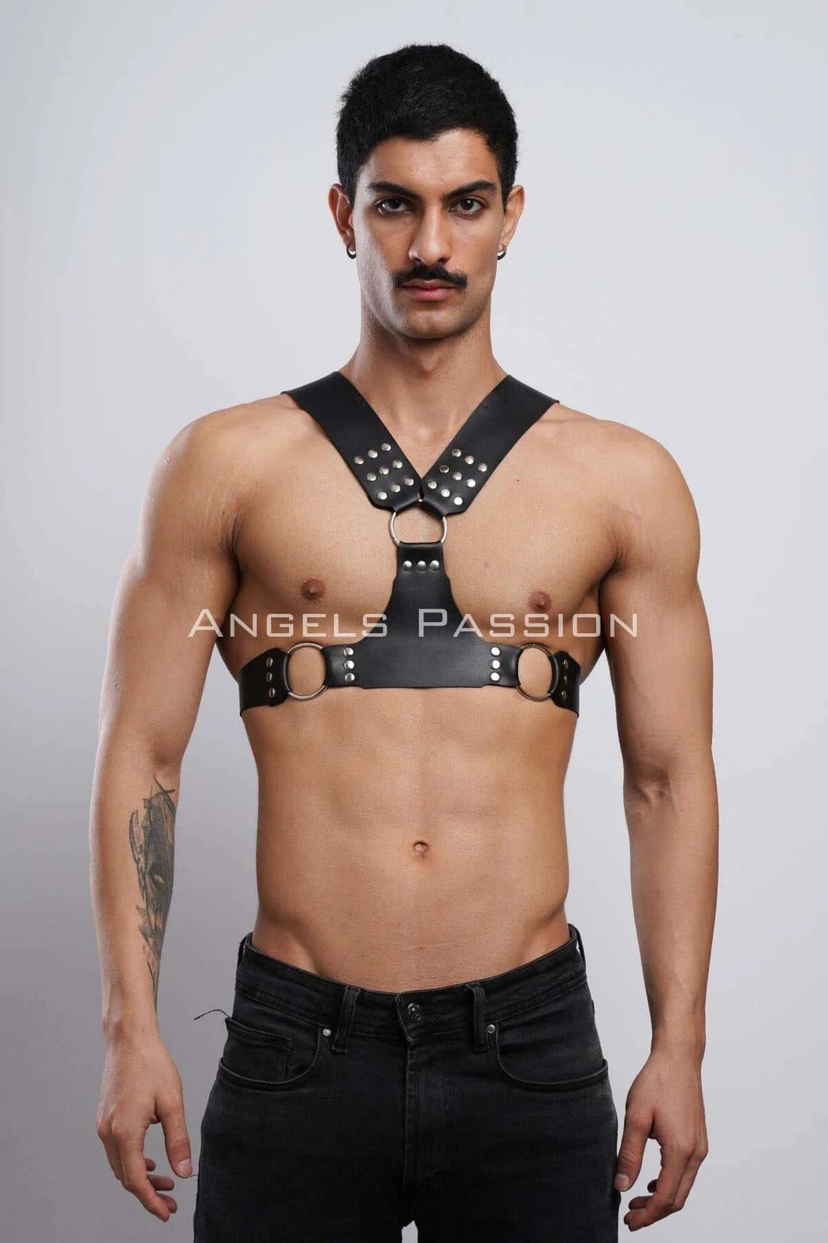 Studded Faux Leather Chest Harness with O-Ring