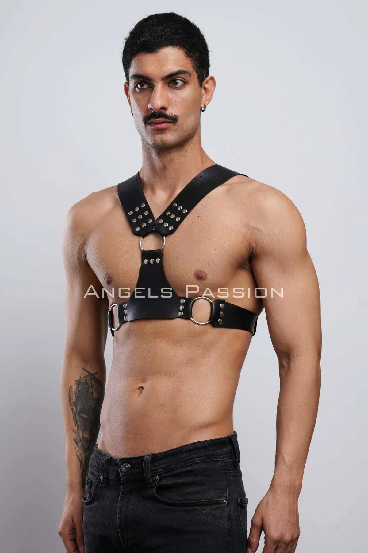 Studded Faux Leather Chest Harness with O-Ring