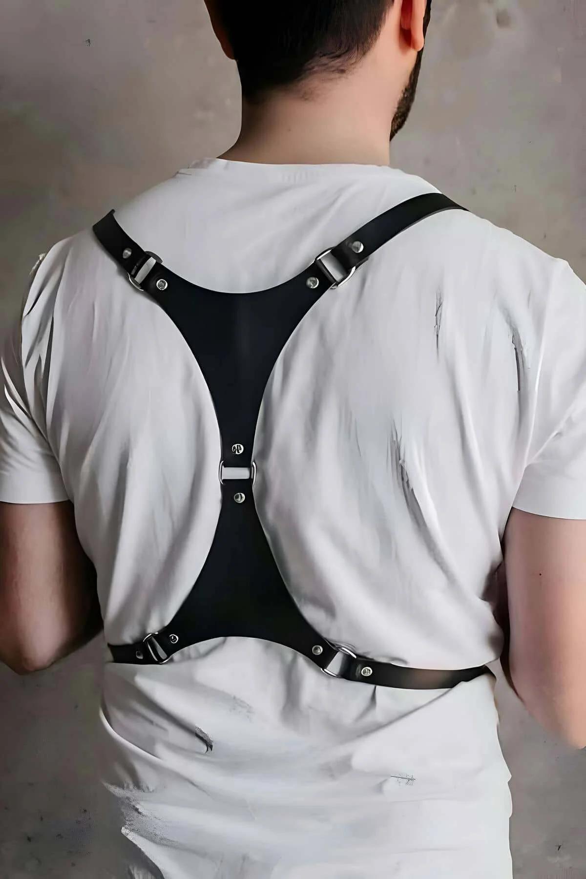 Adjustable Faux Leather Chest Harness with Buckles