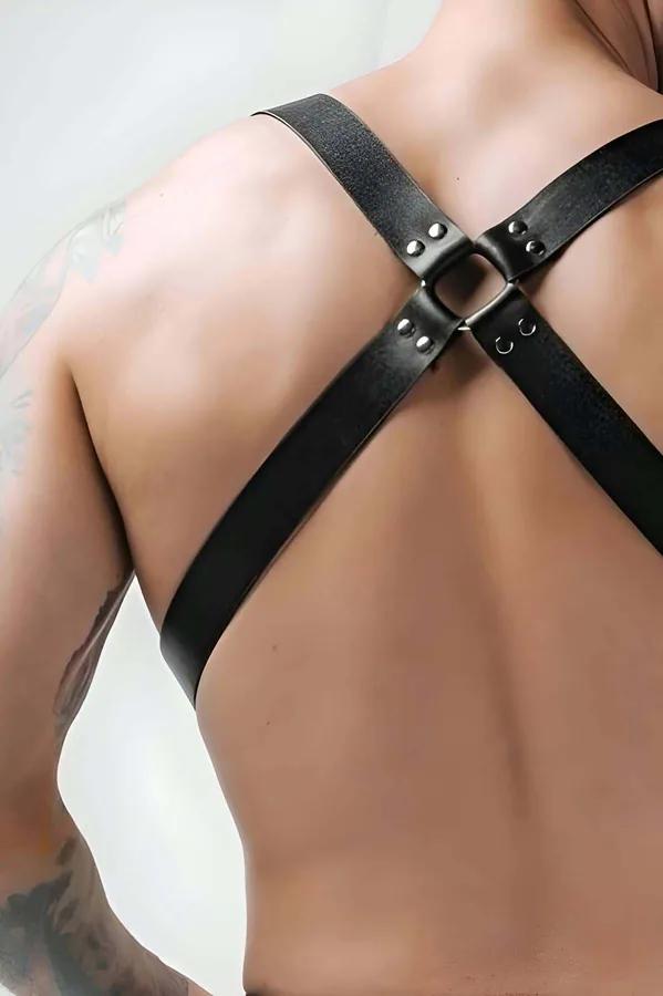 Adjustable Faux Leather Body Harness with Silver Hardware