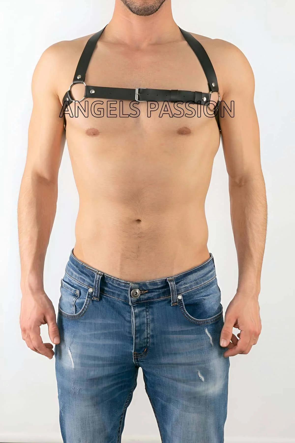 Adjustable Faux Leather Chest Harness with O-Ring