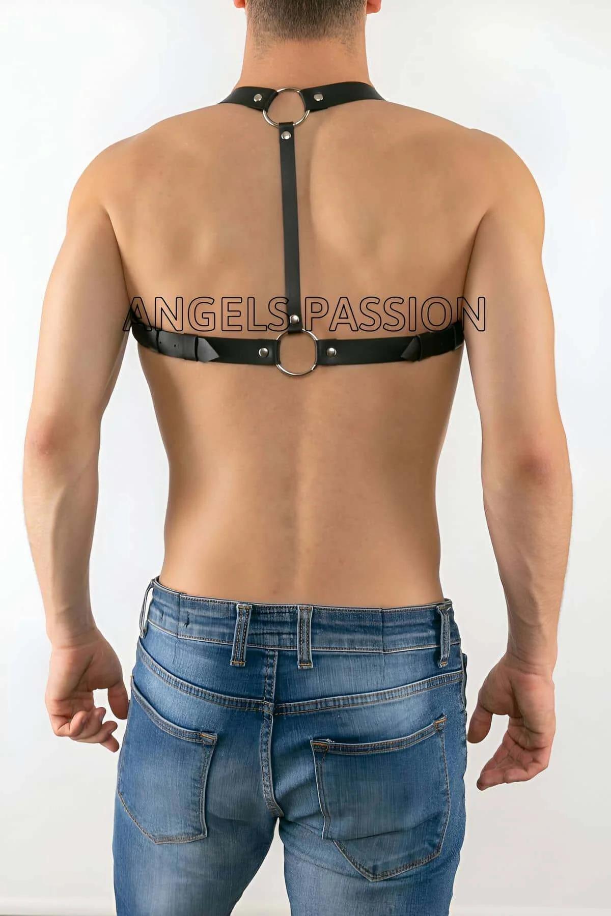 Adjustable Faux Leather Chest Harness with O-Ring