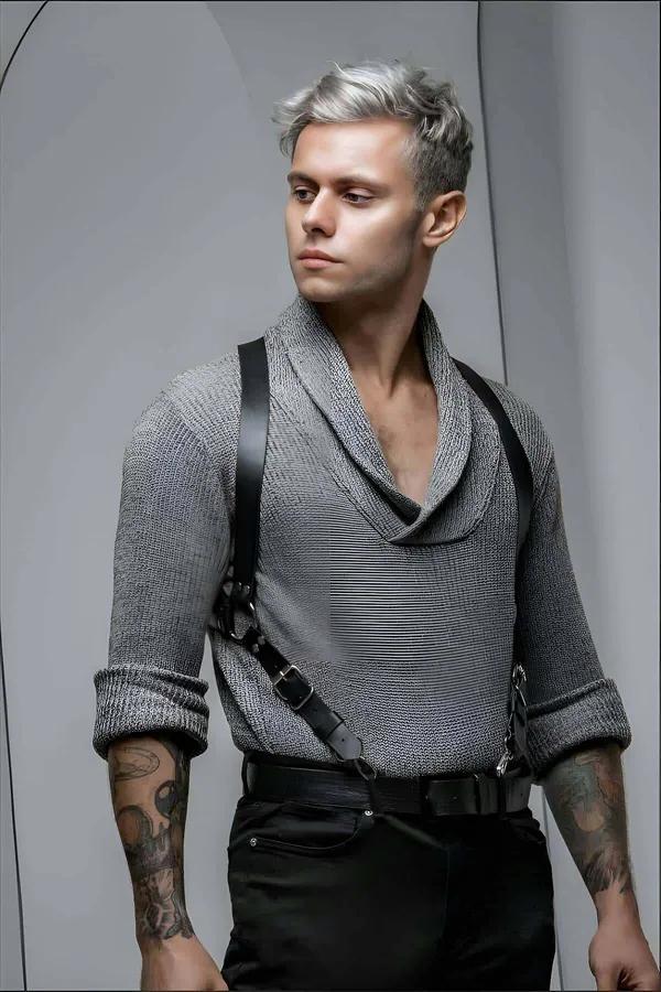 Adjustable Faux Leather Chest Harness with Metal Clasps