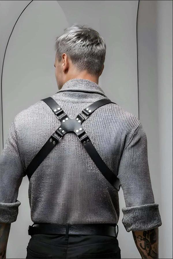 Adjustable Faux Leather Chest Harness with Metal Clasps
