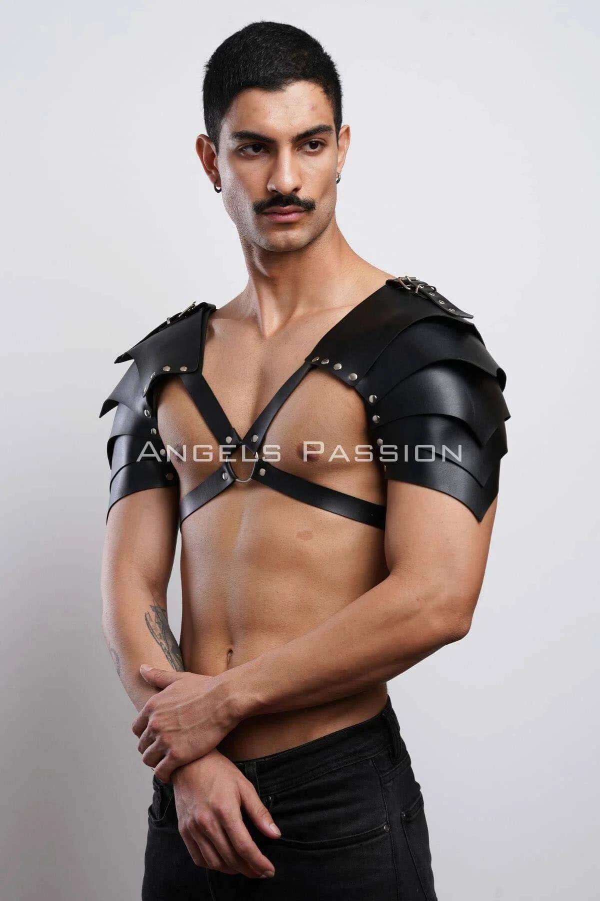 Black Faux Leather Shoulder Armor Harness