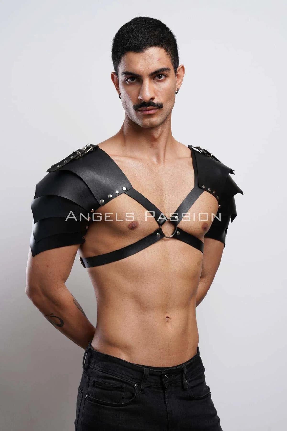 Black Faux Leather Shoulder Armor Harness