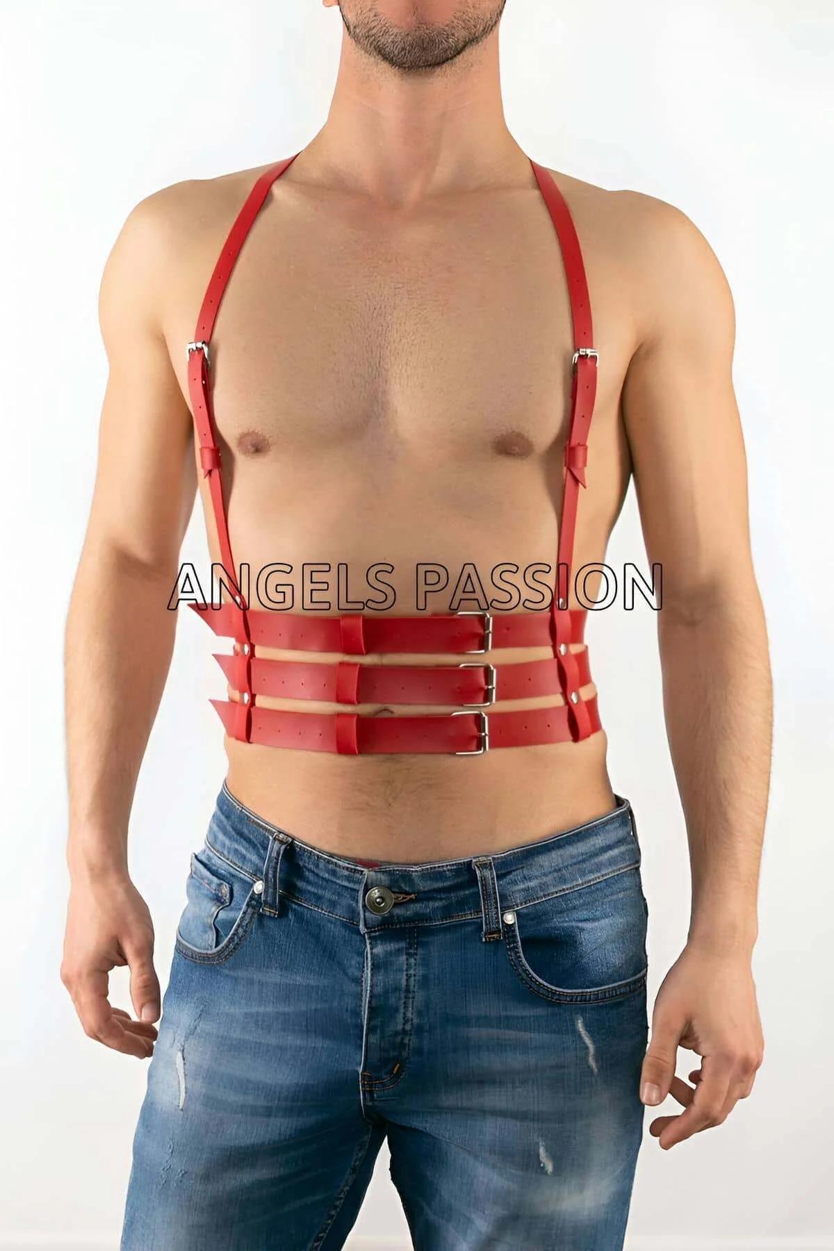 Red Strappy Faux Leather Chest Harness