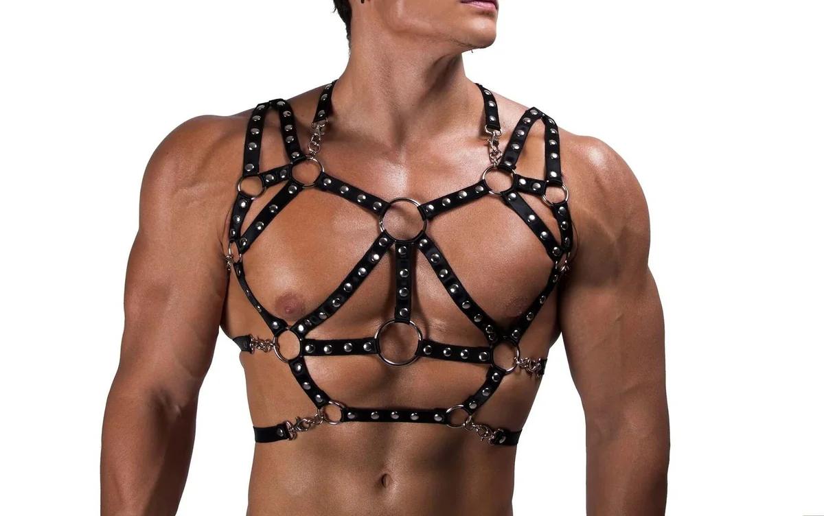 Studded Faux Leather Full Body Harness with O-Rings