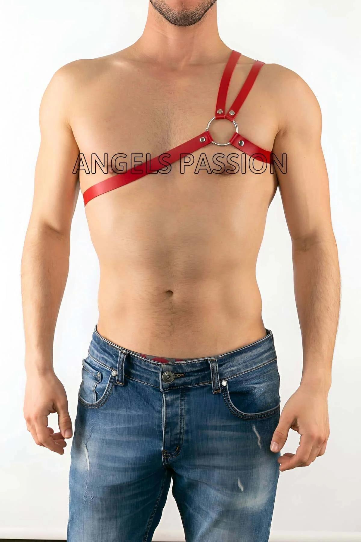 Red Single Shoulder Faux Leather Chest Harness