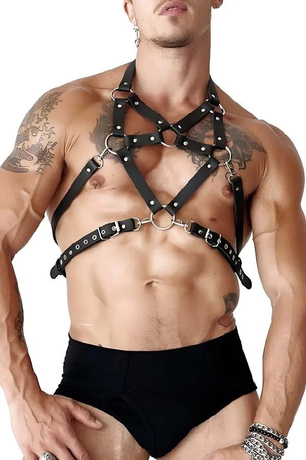 Strappy Pentagram Faux Leather Chest Harness