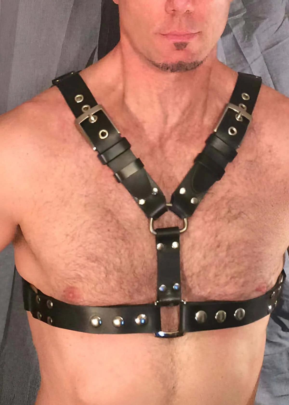 Adjustable Faux Leather Chest Harness with Silver Buckles