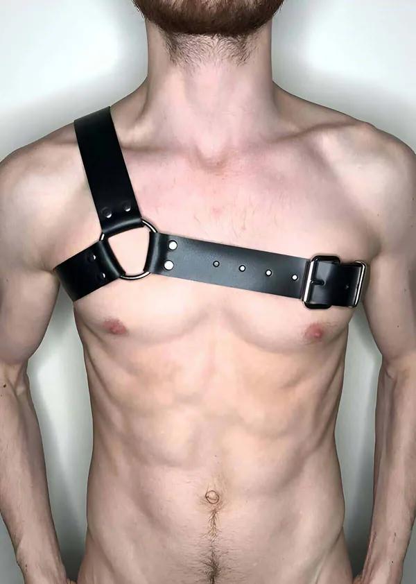 Asymmetrical Chest Harness with Wide Faux Leather Strap