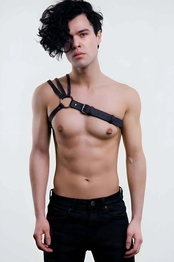 Asymmetrical Faux Leather Chest Harness Strap