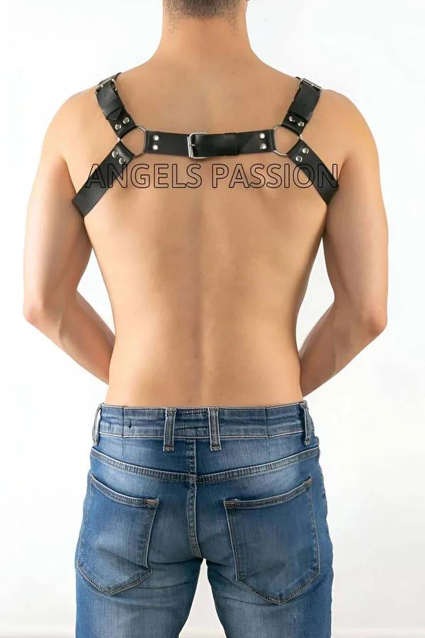 Faux Leather Chest Harness with Metal O-Rings