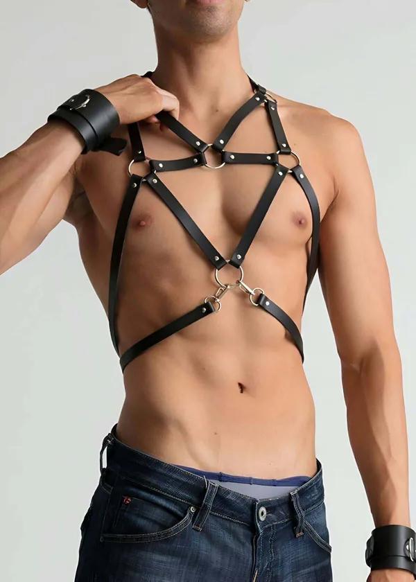 Chest Harness with Intersecting Straps & O-Rings