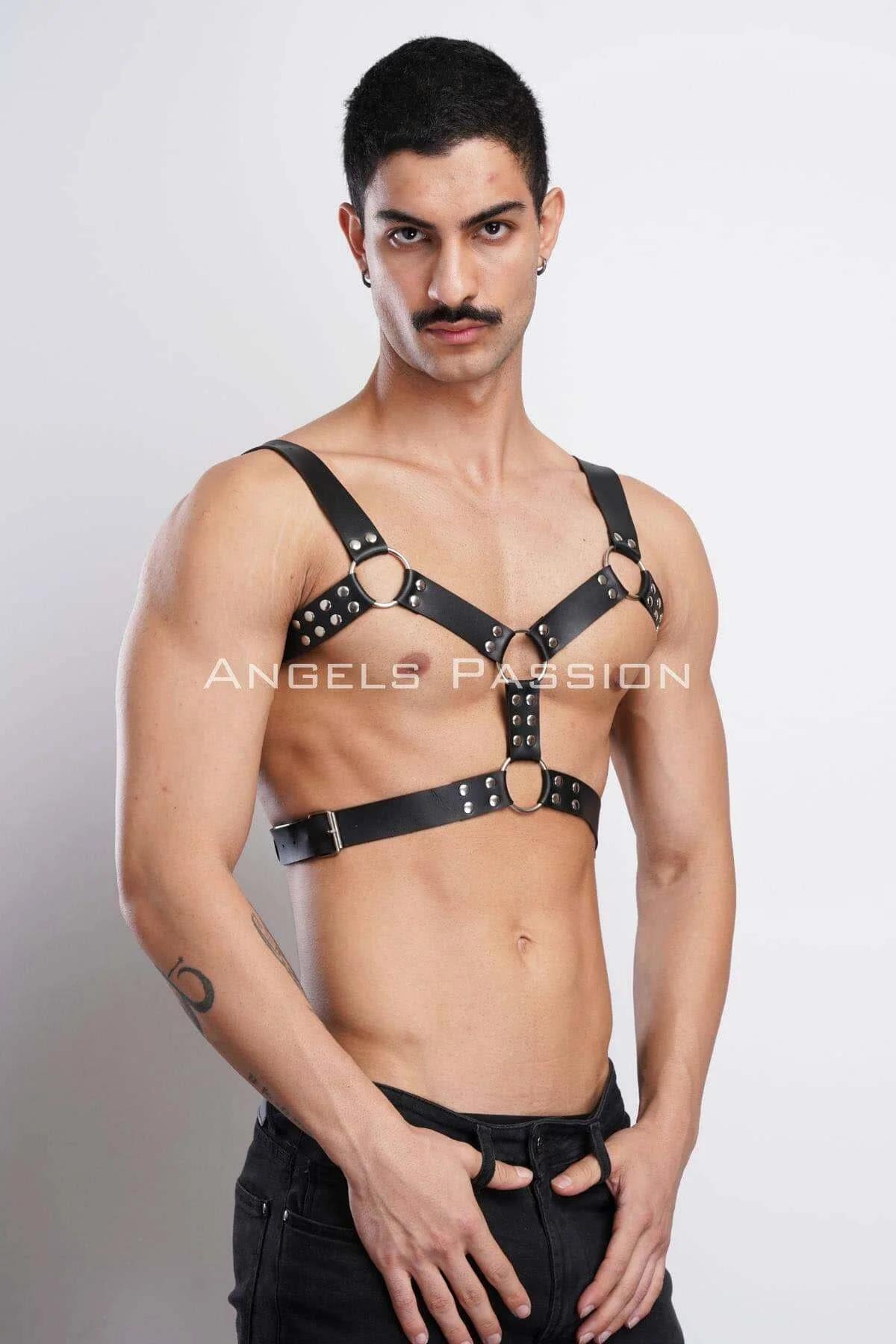 Studded Faux Leather Chest Harness with O-Rings