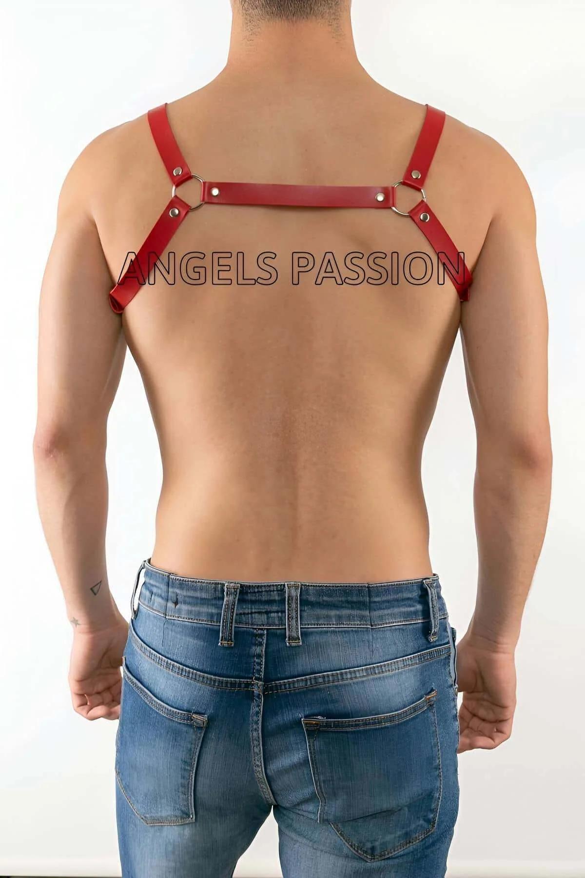 Red Faux Leather Chest Harness with O-Rings