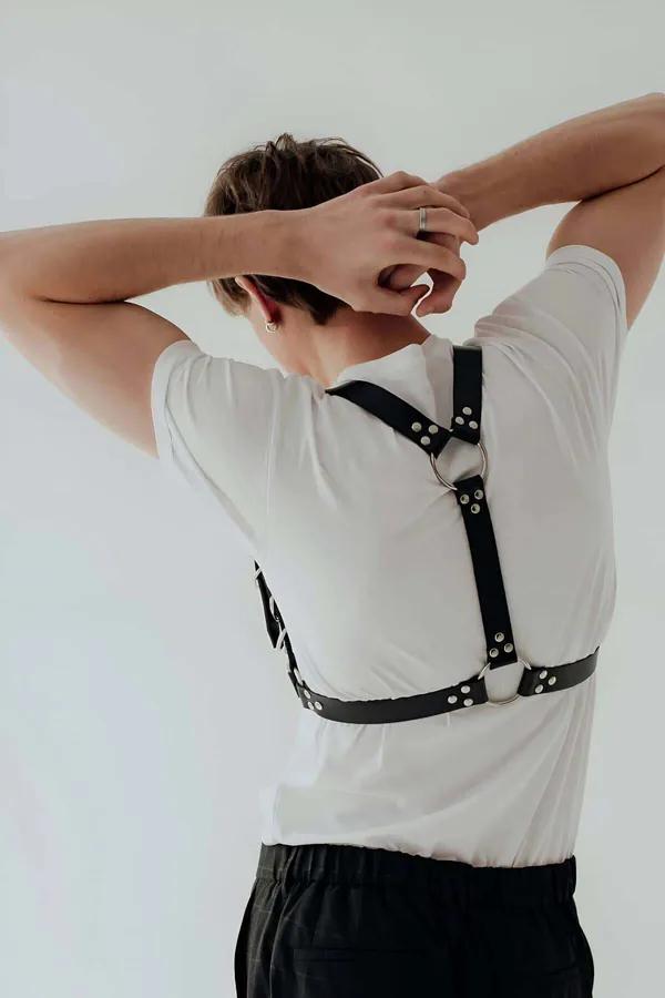 Adjustable Black Faux Leather Chest Harness with Buckle Closure