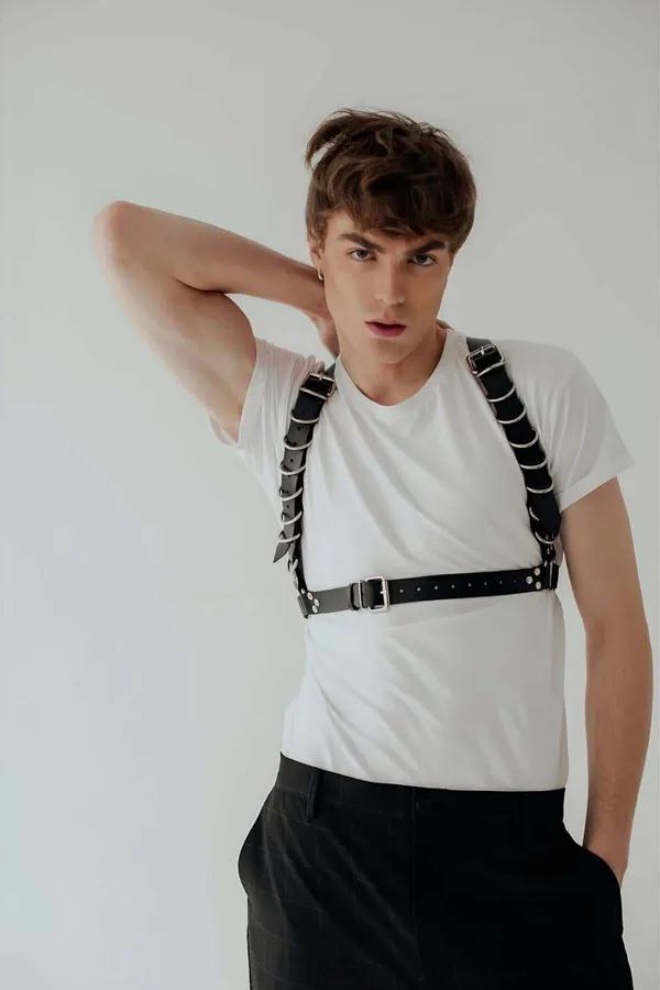 Adjustable Black Faux Leather Chest Harness with Buckle Closure